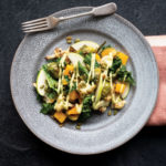 Roasted Vegetable Salad with Baby Kale, Apple, and Creamy Avocado