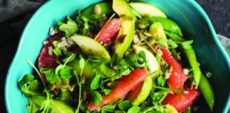 Buckwheat Groats, Greens, and Grapefruit Salad with Chive Vinaigrette