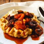 Waffles and winter fruit spiced compote
