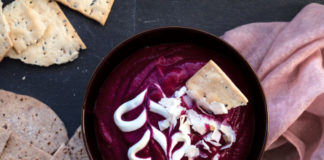 Beetroot and Coconut Dip Spiced with Toasted Caraway Seeds and Chili