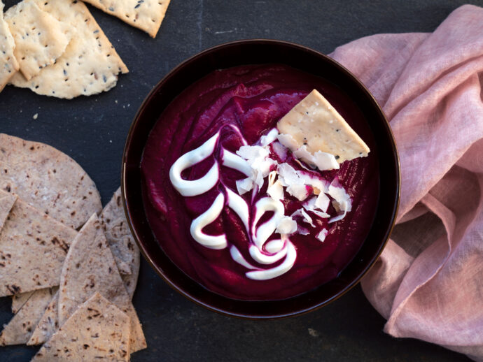 Beetroot and Coconut Dip Spiced with Toasted Caraway Seeds and Chili