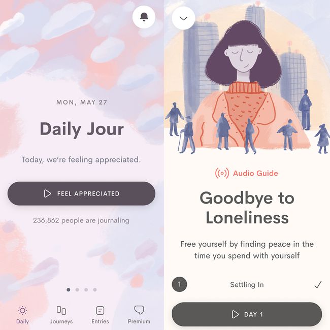 screenshots from jour app