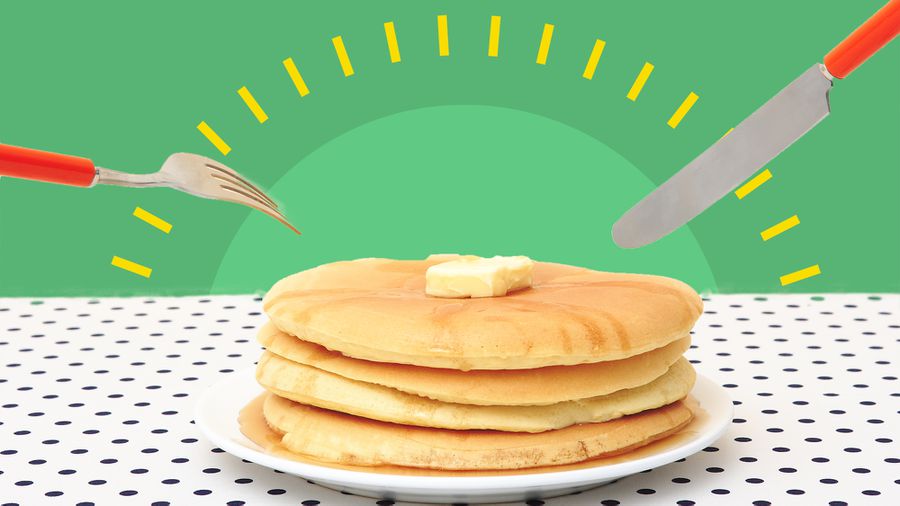 Pancake on table with polka dot cloth