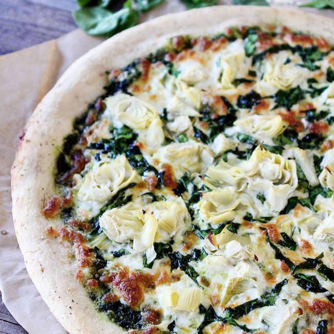 Spinach Artichoke Pesto Pizza